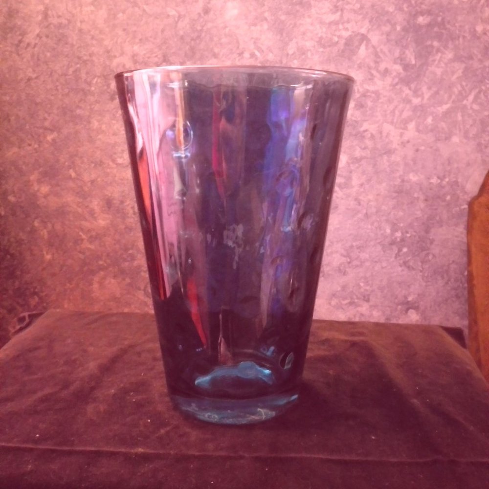 Turquoise thumbprint glass vase